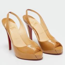Christian Louboutin Beige Patent Leather Private Number Platform Sandals Size 36.5
