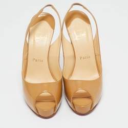 Christian Louboutin Beige Patent Leather Private Number Platform Sandals Size 36.5