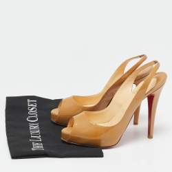 Christian Louboutin Beige Patent Leather Private Number Platform Sandals Size 36.5