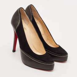 Pre Owned Christian Louboutin Black Suede And Leather Defil Pumps Size 38