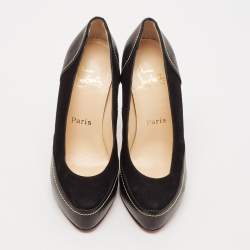 Pre Owned Christian Louboutin Black Suede And Leather Defil Pumps Size 38