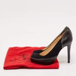 Pre Owned Christian Louboutin Black Suede And Leather Defil Pumps Size 38