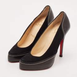 Pre Owned Christian Louboutin Black Suede And Leather Defil Pumps Size 38