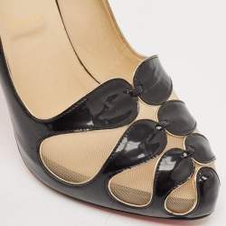 Pre Owned Christian Louboutin Black Mesh and Patent Leather Moira Pumps Size 38