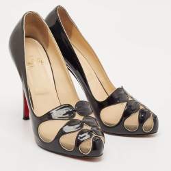 Pre Owned Christian Louboutin Black Mesh and Patent Leather Moira Pumps Size 38