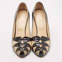 Pre Owned Christian Louboutin Black Mesh and Patent Leather Moira Pumps Size 38