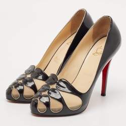 Pre Owned Christian Louboutin Black Mesh and Patent Leather Moira Pumps Size 38