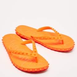 Christian Louboutin Orange Rubber Super Loubi  Flat Slides Size 39 