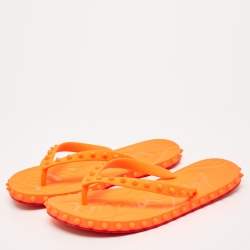 Christian Louboutin Orange Rubber Super Loubi  Flat Slides Size 39 