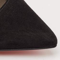 Pre Owned Christian Louboutin Black Mesh and Suede Galata Pumps Size 39.5