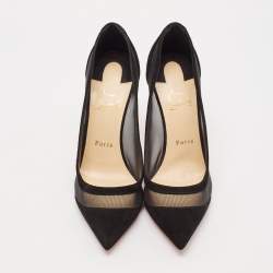 Pre Owned Christian Louboutin Black Mesh and Suede Galata Pumps Size 39.5