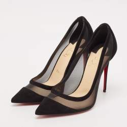 Pre Owned Christian Louboutin Black Mesh and Suede Galata Pumps Size 39.5