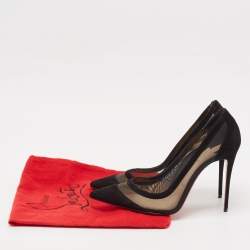 Pre Owned Christian Louboutin Black Mesh and Suede Galata Pumps Size 39.5