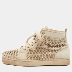 Christian Louboutin Grey Suede Louis Spikes Sneakers Size 37