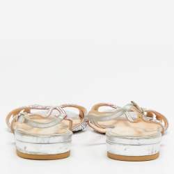 Christian Louboutin Pink/Silver Suede Crystal Embellished Slingback Flat Sandals Size 38