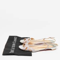 Christian Louboutin Pink/Silver Suede Crystal Embellished Slingback Flat Sandals Size 38