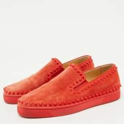 Christian Louboutin Red Suede Pik Boat Slip On Sneakers Size 39.5