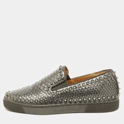 Christian Louboutin Grey Python Pik Boat Slip On Sneakers Size 40.5