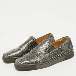 Christian Louboutin Grey Python Pik Boat Slip On Sneakers Size 40.5
