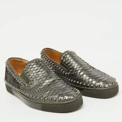 Christian Louboutin Grey Python Pik Boat Slip On Sneakers Size 40.5