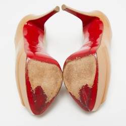 Pre Owned Christian Louboutin Beige Patent Leather Lady Peep Pumps Size 38.5