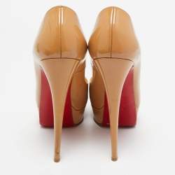 Pre Owned Christian Louboutin Beige Patent Leather Lady Peep Pumps Size 38.5
