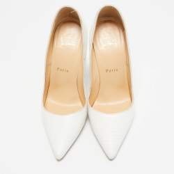 Pre Owned Christian Louboutin White Lizard Embossed Leather So Kate Pumps Size 37