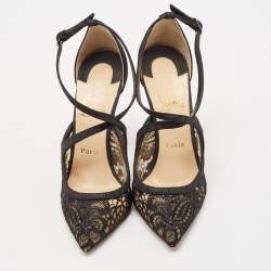 Christian Louboutin Black Lace and Mesh Strass Twistissima Pumps Size 38