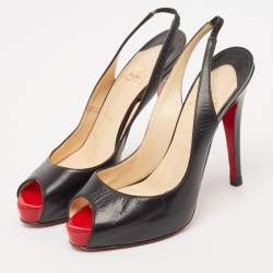 Christian Louboutin Black Leather Private Number Slingback Pumps Size 37