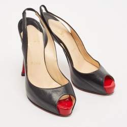 Christian Louboutin Black Leather Private Number Slingback Pumps Size 37