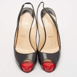 Christian Louboutin Black Leather Private Number Slingback Pumps Size 37