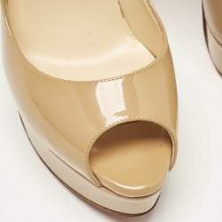 Christian Louboutin Beige Patent Leather Lady Peep Pumps Size 36.5