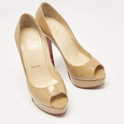 Christian Louboutin Beige Patent Leather Lady Peep Pumps Size 36.5