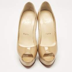 Christian Louboutin Beige Patent Leather Lady Peep Pumps Size 36.5