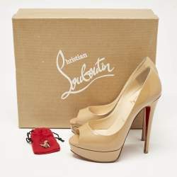 Christian Louboutin Beige Patent Leather Lady Peep Pumps Size 36.5