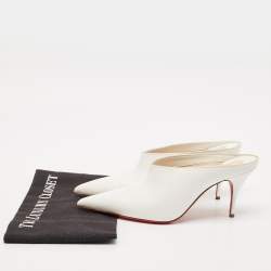 Christian Louboutin White Lizard Embossed Leather Quart Mules Size 37.5