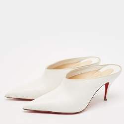 Christian Louboutin White Lizard Embossed Leather Quart Mules Size 37.5