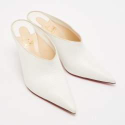 Christian Louboutin White Lizard Embossed Leather Quart Mules Size 37.5