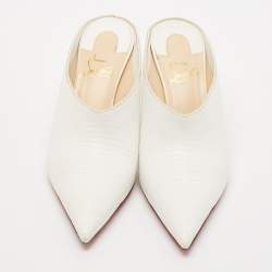 Christian Louboutin White Lizard Embossed Leather Quart Mules Size 37.5