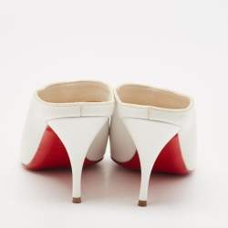Christian Louboutin White Lizard Embossed Leather Quart Mules Size 37.5