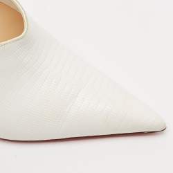 Christian Louboutin White Lizard Embossed Leather Quart Mules Size 37.5