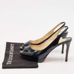 Christian Louboutin Green Patent Private Number Slingback Pumps Size 38