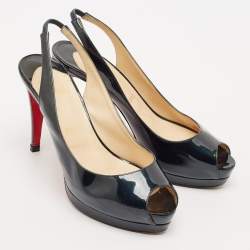 Christian Louboutin Green Patent Private Number Slingback Pumps Size 38