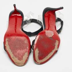 Pre Owned Christian Louboutin Black Leather And PVC Jonatina Ankle Strap Sandals Size 36