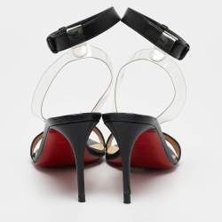 Pre Owned Christian Louboutin Black Leather And PVC Jonatina Ankle Strap Sandals Size 36