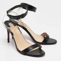 Pre Owned Christian Louboutin Black Leather And PVC Jonatina Ankle Strap Sandals Size 36