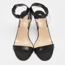 Pre Owned Christian Louboutin Black Leather And PVC Jonatina Ankle Strap Sandals Size 36