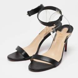 Pre Owned Christian Louboutin Black Leather And PVC Jonatina Ankle Strap Sandals Size 36