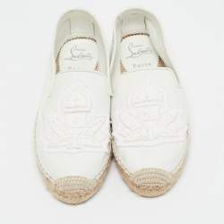 مملوكة مسبقًا Christian Louboutin White Leather Nanou Orlato Espadrille Flats Size 35