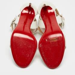 Christian Louboutin Iridescent White Leather Multipot Ankle Strap Sandals Size 38.5